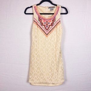 Flying Tomato Boho Lace Embroidered Mini Dress | Ivory Cream | Size Medium